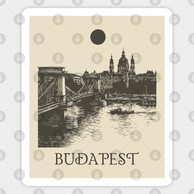 Budapest Woodcut | Vintage Hungarian Parliament & Chain Bridge Magnet by TuncGK